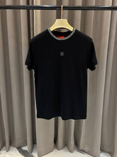 HUGO BOSS MIDDLE BRAND PATCH CHINESE COLLAR ROUND NECK T-SHIRT BLACK