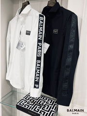 BALMAIN PARIS BLACK EMBOSSED PRINTED PREMIUM SHIRT WITH BRAND BOX PACKING AND CARRY BAG 1644