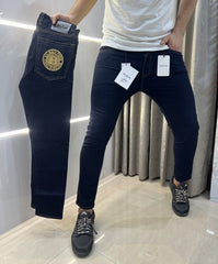 Balmain Paris Navy Blue Pocket Embroidery Work Imported Denim