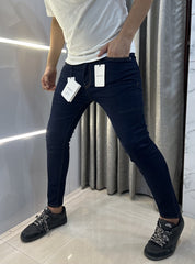 Balmain Paris Navy Blue Pocket Embroidery Work Imported Denim