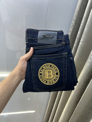 Balmain Paris Navy Blue Pocket Embroidery Work Imported Denim