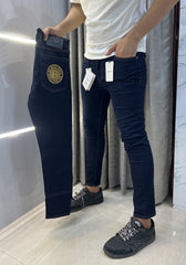 Balmain Paris Navy Blue Pocket Embroidery Work Imported Denim
