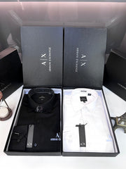 Armani Exchange REFLECTIVE PRINT PREMIUM BLACK SHIRT WITH BRAND BOX PACKING AND CARD CARRY BAG 1444