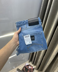 Armani Exchange Sky Blue Logo Patch Imported Hyperflex Denim