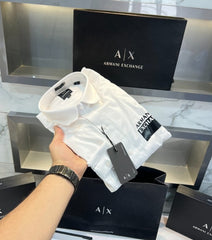 Armani Exchange White Logo Print Shirt With Premium Box Packing And Carry Bag
