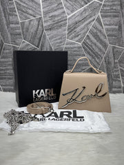 Karl Lagerfeld KSignature Top Handle Crossbody With Original Box - 2 Belt(Chain Leather) BEIGE