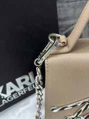 Karl Lagerfeld KSignature Top Handle Crossbody With Original Box - 2 Belt(Chain Leather) BEIGE