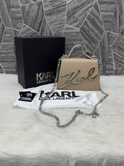 Karl Lagerfeld KSignature Top Handle Crossbody With Original Box - 2 Belt(Chain Leather) BEIGE
