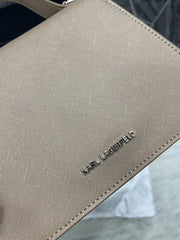 Karl Lagerfeld KSignature Top Handle Crossbody With Original Box - 2 Belt(Chain Leather) BEIGE