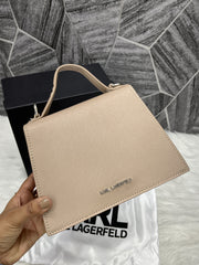 Karl Lagerfeld KSignature Top Handle Crossbody With Original Box - 2 Belt(Chain Leather) BEIGE