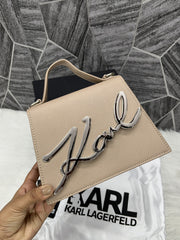 Karl Lagerfeld KSignature Top Handle Crossbody With Original Box - 2 Belt(Chain Leather) BEIGE