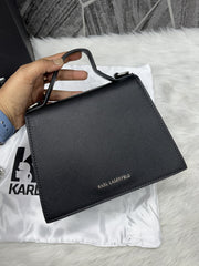 Karl Lagerfeld KSignature Top Handle Crossbody With Original Box - 2 Belt(Chain Leather) BLACK