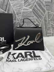 Karl Lagerfeld KSignature Top Handle Crossbody With Original Box - 2 Belt(Chain Leather) BLACK