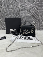 Karl Lagerfeld KSignature Top Handle Crossbody With Original Box - 2 Belt(Chain Leather) BLACK