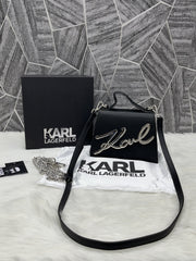Karl Lagerfeld KSignature Top Handle Crossbody With Original Box - 2 Belt(Chain Leather) BLACK