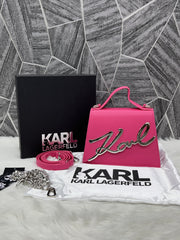 Karl Lagerfeld KSignature Top Handle Crossbody With Original Box - 2 Belt(Chain Leather) PINK