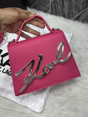 Karl Lagerfeld KSignature Top Handle Crossbody With Original Box - 2 Belt(Chain Leather) PINK