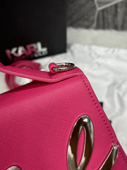 Karl Lagerfeld KSignature Top Handle Crossbody With Original Box - 2 Belt(Chain Leather) PINK