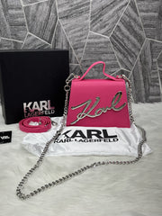 Karl Lagerfeld KSignature Top Handle Crossbody With Original Box - 2 Belt(Chain Leather) PINK