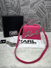 Karl Lagerfeld KSignature Top Handle Crossbody With Original Box - 2 Belt(Chain Leather) PINK
