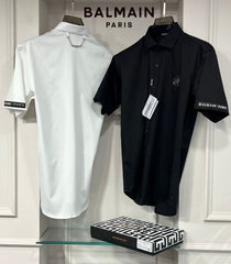 Balmain Paris White Steel Logo Shirt With Premium Box Packing And Carry Bag