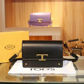 TODS T Timeless Shoulder Bag With OG Box & Dust Bag (Black 659)