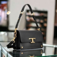 TODS T Timeless Shoulder Bag With OG Box & Dust Bag (Black 659)