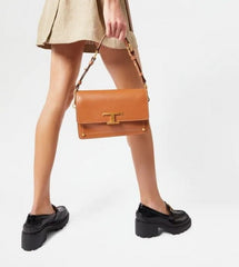 TODS T Timeless Shoulder Bag With OG Box & Dust Bag (Brown 660)