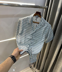 Christian Dior Aqua Green All Over Monogram Print Imported half Shirt