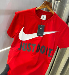 Nike Red Just Do It Logo Print Premium T-Shirt