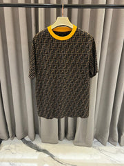 Fendi Full Monogram Print Round Neck T-shirt Brown
