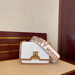 BURBERRY Horseferry Road Sling Bag With OG Box & Dust Bag & 2 Belts (White-792)