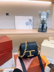 Tods T Timeless Logo-Plaque Shoulder Bag With OG Box & Dust Bag (Black-RV629)