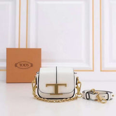 Tods T Timeless Logo-Plaque Shoulder Bag With OG Box & Dust Bag (Purple-RV629)