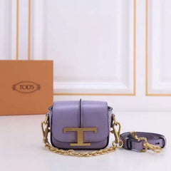 Tods T Timeless Logo-Plaque Shoulder Bag With OG Box & Dust Bag (Purple-RV629)