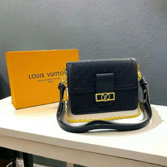 Louis Vuitton Dauphine MM Black Leather Embossed Monogram Bag With OG Box & Dust Bag M45958 Black