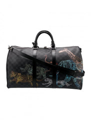 Louis Vuitton Damier Graphite Stamps Keepall Bandoulire 50 With Dust Bag Tag & Lock Key (8271)