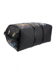 Louis Vuitton Damier Graphite Stamps Keepall Bandoulire 50 With Dust Bag Tag & Lock Key (8271)