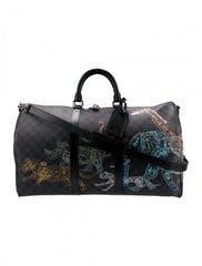 Louis Vuitton Damier Graphite Stamps Keepall Bandoulire 50 With Dust Bag Tag & Lock Key (8271)