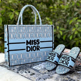 Miss Dior Graffiti Book Large Tote With OG Box & Dust Bag & Scarf (Blue - 1032)