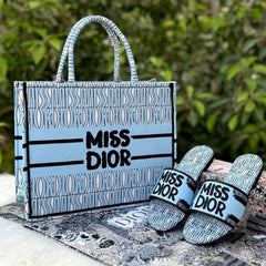 Miss Dior Graffiti Book Large Tote With OG Box & Dust Bag & Scarf (Blue - 1032)