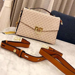 Michael Kors Hendrix Logo Cross-Body Bag With OG Box & Dust Bag (21009 Beige Brown)