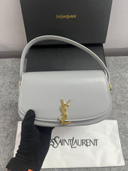 YSL Saint Laurent Voltaire Leather Shoulder Bag With OG Box & Dust Bag (83-1 Grey)