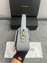 YSL Saint Laurent Voltaire Leather Shoulder Bag With OG Box & Dust Bag (83-1 Grey)