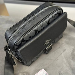 Coach Hudson Unisex Crossbody Signature Canvas With Dust Bag (C8316 Black)