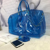 Louis Vuitton Keepall Bandouliere 50 Blue Transparent Travel Duffle Bag With Dust Bag (L-810)