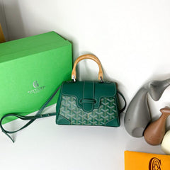 Goyard Green Goyardine Coated Canvas and Leather Mini Saigon Top Handle Bag With Dust Bag