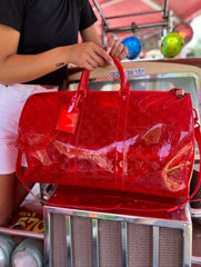 Louis Vuitton Keepall Bandouliere 50 Red Transparent Travel Duffle Bag With Dust Bag (L-810)