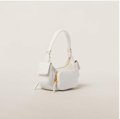 Miu Miu Pocket Logo-Embossed Shoulder Bag With OG Box & Dust Bag (161 White)