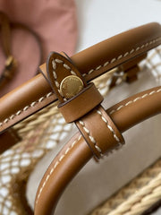 Miu Miu Woven Fabric Handbag With Leather Trim With Pouch With Dust Bag (609 Brown)